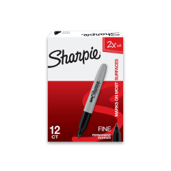 Sharpie Super Permanent Markers, Fine Point, Black Ink, Pack Of 12