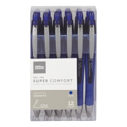 Office Depot Brand Super Comfort Grip Retractable Gel Pens, Medium Point, 0.7 mm, Blue Barrel, Blue Ink, Pack Of 12