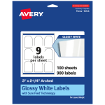 Avery Glossy Permanent Labels With Sure Feed, 94126-WGP100, Arched, 3in x 2-1/4in, White, Pack Of 900