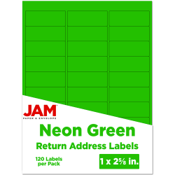 JAM Paper Mailing Address Labels, Rectangle, 1in x 2-5/8in, Neon Green, 30 Labels Per Sheet, Pack Of 4 Sheets