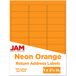 JAM Paper Mailing Address Labels, Rectangle, 1in x 2 5/8in, Neon Orange, Pack of 120