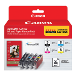 Canon PGI-5/CLI-8/PP-201 ChromaLife 100 Black And Cyan, Magenta, Yellow Ink Cartridges And Photo Paper, Pack Of 4