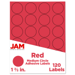 JAM Paper Circle Label Sticker Seals, 1 2/3in, Red, Pack Of 120