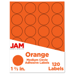 JAM Paper Circle Label Sticker Seals, 1 2/3in, Orange, Pack Of 120