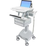 Ergotron StyleView Laptop Cart Desk Workstation LiFe Powered, 4 Drawers, 50-1/2inH x 17-1/2inW x 30-3/4inD, White/Gray