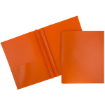 JAM Paper Plastic 2-Pocket POP Folders with Metal Prongs Fastener Clasps, 9 1/2in x 11 1/2in, Orange, Pack Of 6