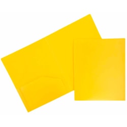 JAM Paper Heavy Duty Plastic Two Pocket Presentation Folders, 9 1/2in x 11 1/2in, Yellow, Pack Of 6