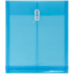 JAM Paper Open-End Plastic Envelopes, Letter-Size, 9 3/4in x 11 3/4in, Button & String Closure, Blue, Pack Of 12