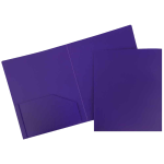 JAM Paper Heavy-Duty 2-Pocket Plastic Presentation Folders, 9in x 12in, Purple, Pack Of 6