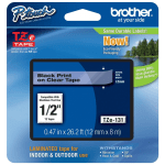 Brother TZe-131 Black-On-Clear Tape, 0.5in x 26.2ft