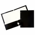 JAM Paper Glossy 3-Hole-Punched 2-Pocket Presentation Folders, Black, Pack of 6