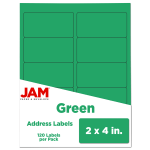 JAM Paper Mailing Address Labels, Rectangle, 2in x 4in, Green, Pack Of 120