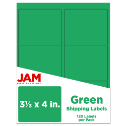 JAM Paper Mailing Address Labels, Rectangle, 3 1/3in x 4in, Green, Pack Of 120