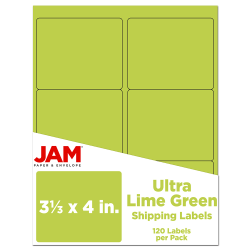 JAM Paper Mailing Address Labels, Rectangle, 3 1/3in x 4in, Lime Green, Pack Of 120