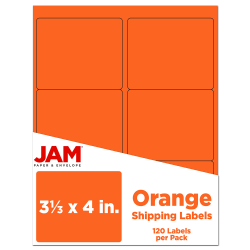 JAM Paper Mailing Address Labels, Rectangle, 3 1/3in x 4in, Orange, Pack Of 120