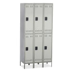 Safco Double-Tier Two-Tone 3-Column Locker With Legs, 78inH x 36inW x 18inD, Gray