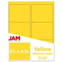 JAM Paper Mailing Address Labels, Rectangle, 3 1/3in x 4in, Yellow, Pack Of 120