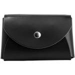 JAM Paper Leather Business Card Case, Round Flap, 2 1/4in x 3 1/2in x 3/4in, Black