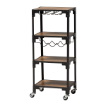 Baxton Studio Victor 4-Tier Mobile Wine Cart, 38-1/4inH x 15-3/4inW x 11-13/16inD, Walnut/Black