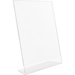 Lorell L-base Acrylic Slanted Sign Holder Stand, 8-1/2in x 11in, Clear, Pack Of 3