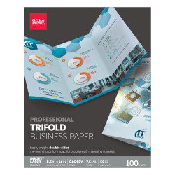 Office Depot Brand Professional Trifold Business Paper, Glossy, Double-Sided, Letter Size, White, Pack Of 100 Sheets