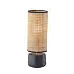 Adesso Sheffield Table Lantern, 16inH, Rattan Shade/Black Base