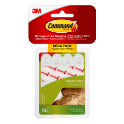 Command Poster Strips, 136-Command Strips, Damage-Free, White