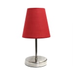 Creekwood Home Nauru Petite Metal Stick Table Lamp, 10-1/2inH, Red Shade/Sand Nickel Base