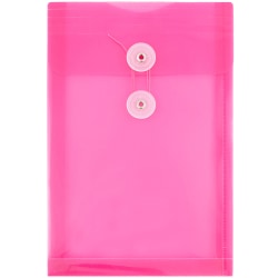 JAM Paper Open-End Plastic Envelopes, 6 1/4in x 9 1/4in, Fuchsia Pink, Pack Of 12