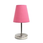 Creekwood Home Nauru Petite Metal Stick Table Lamp, 10-1/2inH, Pink Shade/Sand Nickel Base