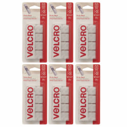 VELCRO Brand STICKY BACK Fasteners, Square, 0.88in, White, 12 Fasteners Per Pack, Set Of 6 Packs