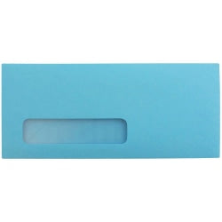 JAM Paper #10 Single-Window Booklet Envelopes, Bottom Left Window, Gummed Seal, 30% Recycled, Brite Hue Blue, Pack Of 25