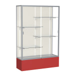 Waddell Spirit 4-Shelf Floor Display Case, 72inH x 48inW x 16inD, Red Base/Satin Finish