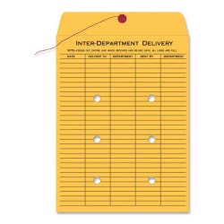 Quality Park Inter-Department Envelopes, 10in x 15in, Button & String, 20% Recycled, Brown, Pack Of 100