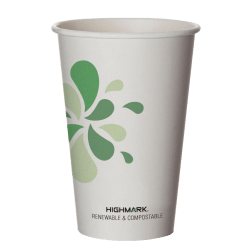 Highmark Compostable Hot Drink Cups, 16 Oz, White/Green/Black, Pack Of 50