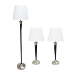 Lalia Home Sonoma Metal Lamp Set, White/Malbec Black/Brushed Nickel, Set Of 3 Lamps