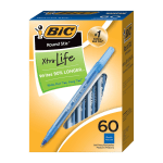 BIC Round Stic Ballpoint Pens, Medium Point, 1.0 mm, Translucent Barrel, Blue Ink, Box Of 60