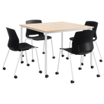 KFI Studios Dailey Square Dining Set With Caster Chairs, Natural/White/Black