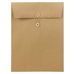 JAM Paper Open-End 9in x 12in Manila Catalog Envelopes, Button & String Closure, 100% Recycled, Brown Kraft, Pack Of 25