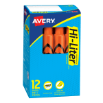 Avery Hi-Liter Desk-Style Highlighters, Fluorescent Orange, Box Of 12