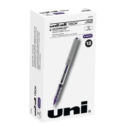 uni-ball Vision Rollerball Pens, Fine Point, 0.7 mm, Gray Barrel, Violet Ink, Pack Of 12