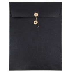 JAM Paper Open-End 9in x 12in Catalog Envelopes, Button & String Closure, 30% Recycled, Black, Pack Of 25