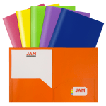 JAM Paper POP Plastic 2-Pocket School Folders, 9-1/2in x 11-1/2in, Assorted Primary, Pack Of 6 Folders