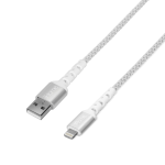 iHome Nylon Braided Lightning-To-USB-A Cable, 6ft, White