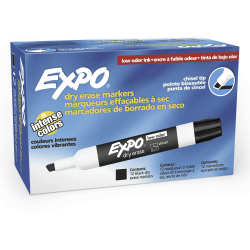 EXPO Low-Odor Dry-Erase Markers, Chisel Tip, Black, Pack Of 12