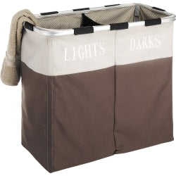 Whitmor Laundry Sorter - 2 Compartment(s) - 21.3in Height x 12.5in Width24.8in Length - Heavy Duty, Adjustable, Lightweight, Collapsible, Sturdy - Java Brown - Polyester, Mesh, Vinyl, Metal