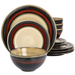 Gibson Elite Everston 12-Piece Double-Ring Design Dinnerware Set, Red