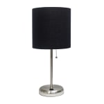 Creekwood Home Oslo USB Port Metal Table Lamp, 19-1/2inH, Black Shade/Brushed Steel Base