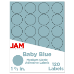 JAM Paper Circle Labels, 1 2/3in, Baby Blue, 24 Labels Per Sheet, Pack Of 5 Sheets