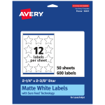 Avery Permanent Labels With Sure Feed, 94611-WMP50, Star, 2-1/4in x 2-3/8in, White, Pack Of 600